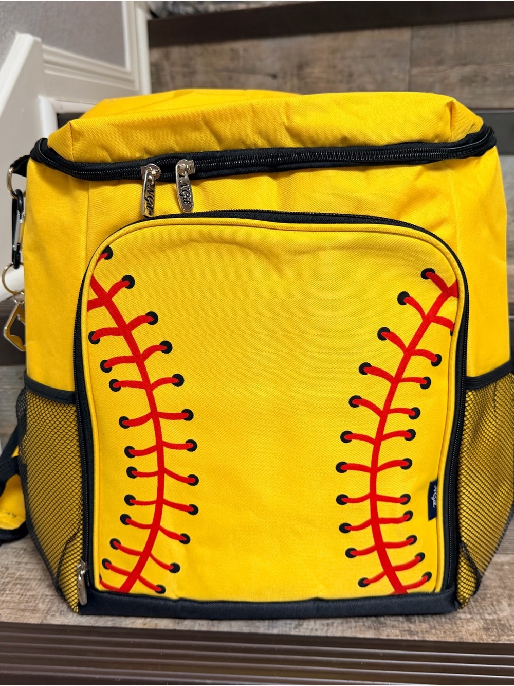 NWT Yellow Softball-Themed Insulated Cooler Backpack, Game Day Insulated cooler